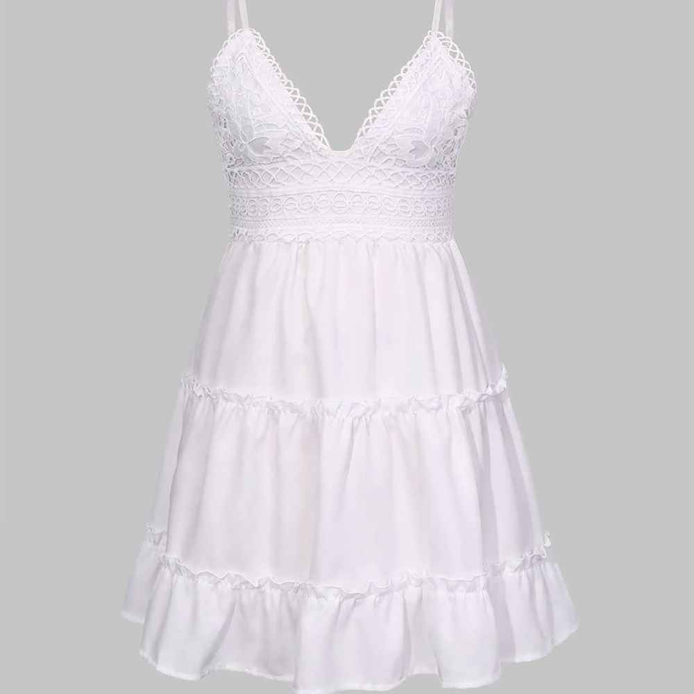 NWOT Micas V-Neck Ruffle Hem lace Mini Dress never worn!